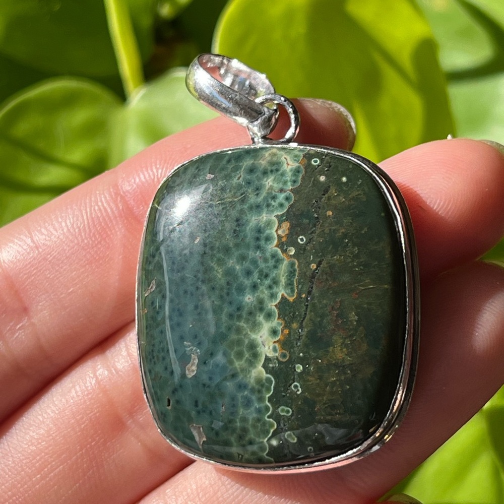 925 silver overlay green‎ ocean jasper pendant